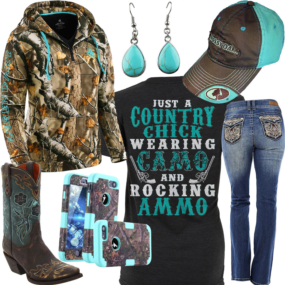 Camo & Ammo Teal Camo Phone Case Outfit