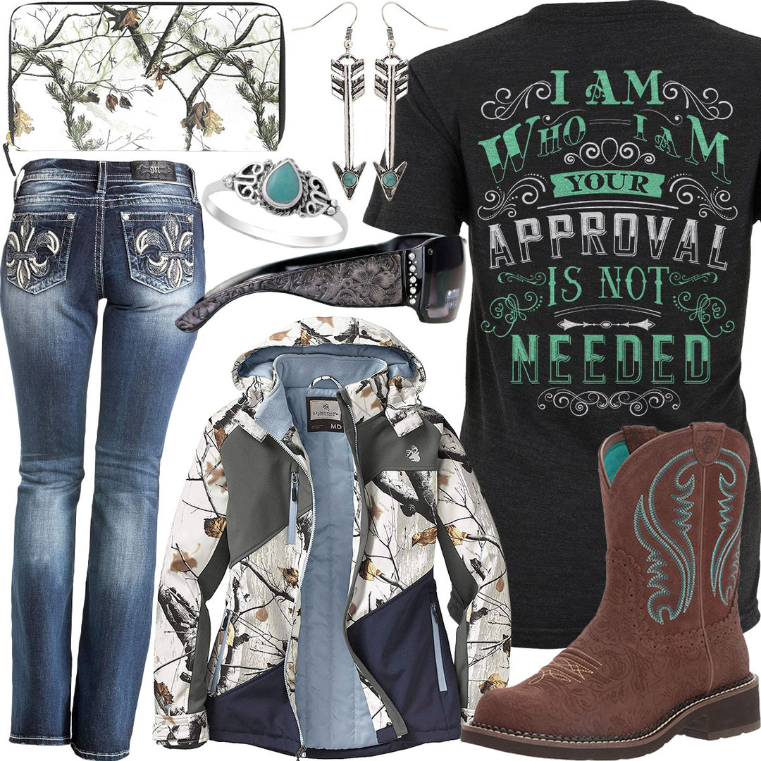 I Am Who I Am Snow Camo Jacket Outfit