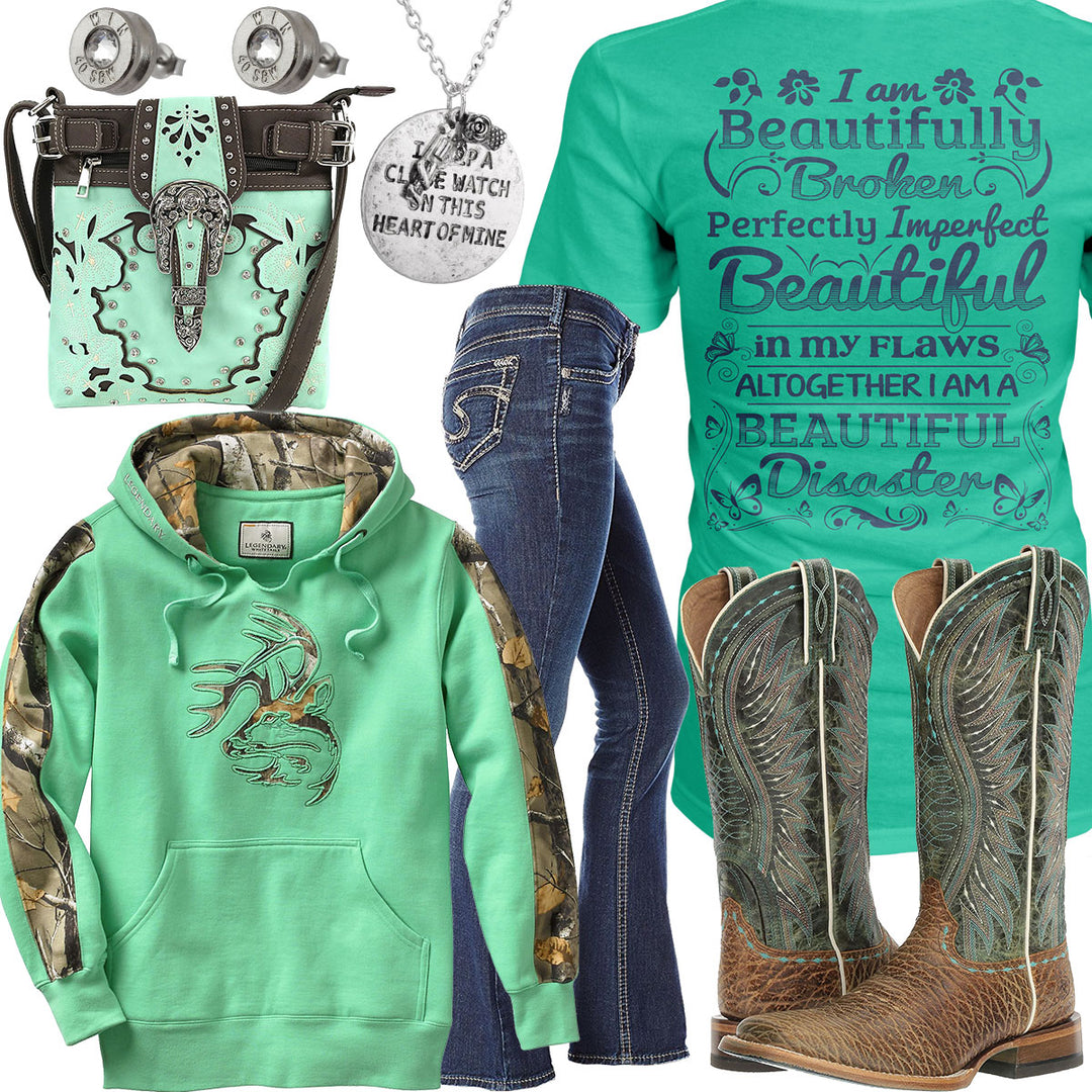 Beautiful Disaster Mint Camo Hoodie Outfit