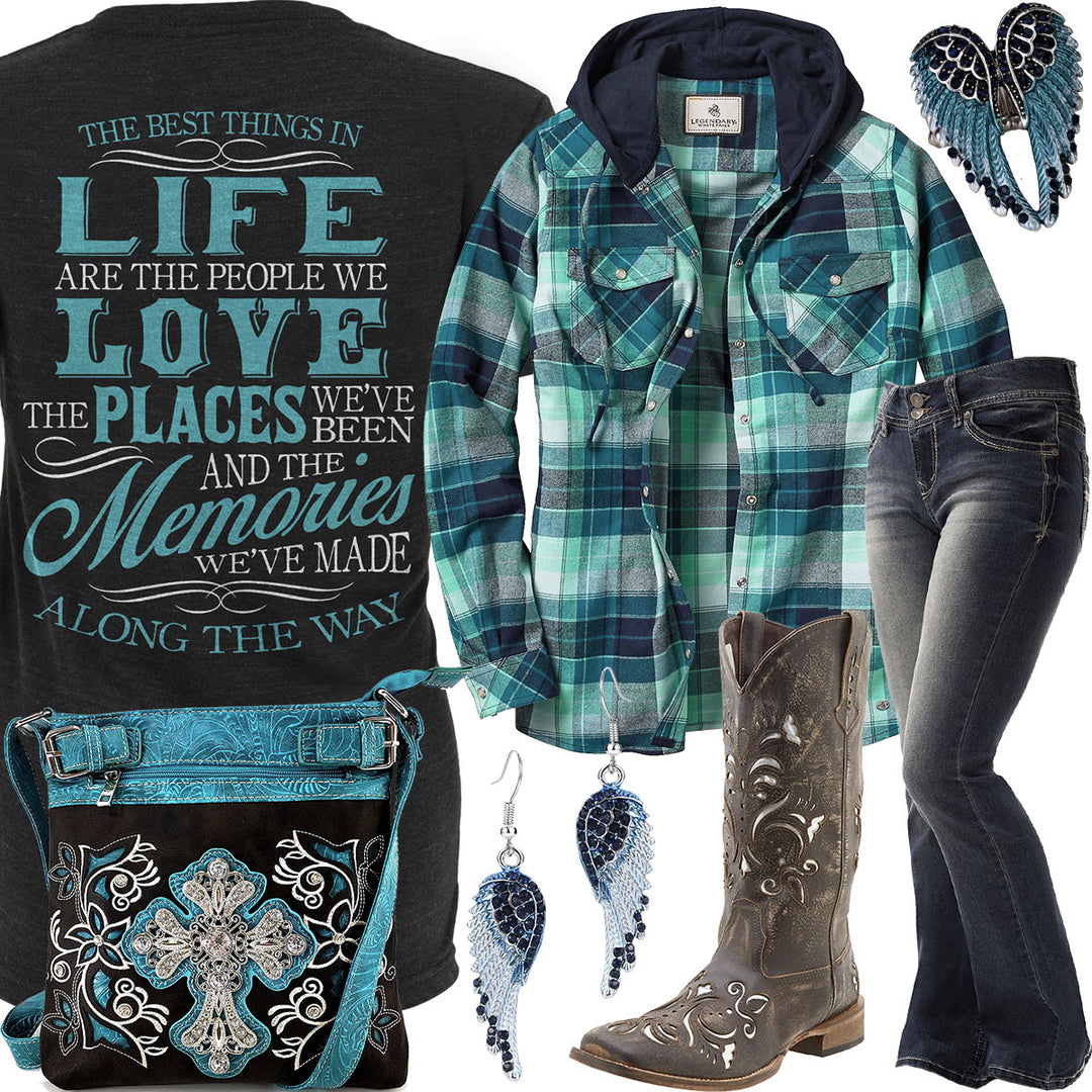 Best Things In Life Turquoise Purse Outfit