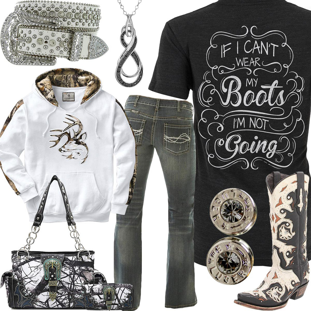 Wear My Boots White Camo Hoodie Outfit