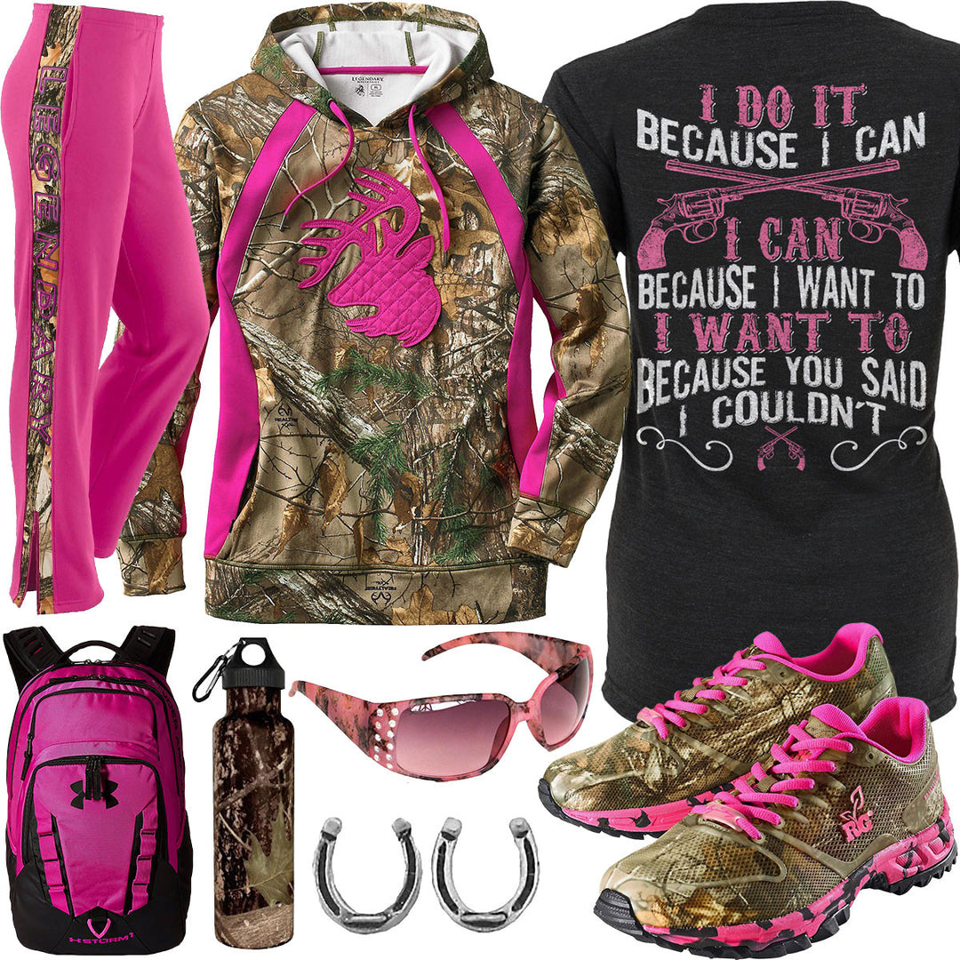 Because I Can Pink Camo Trim Sweatpants Outfit