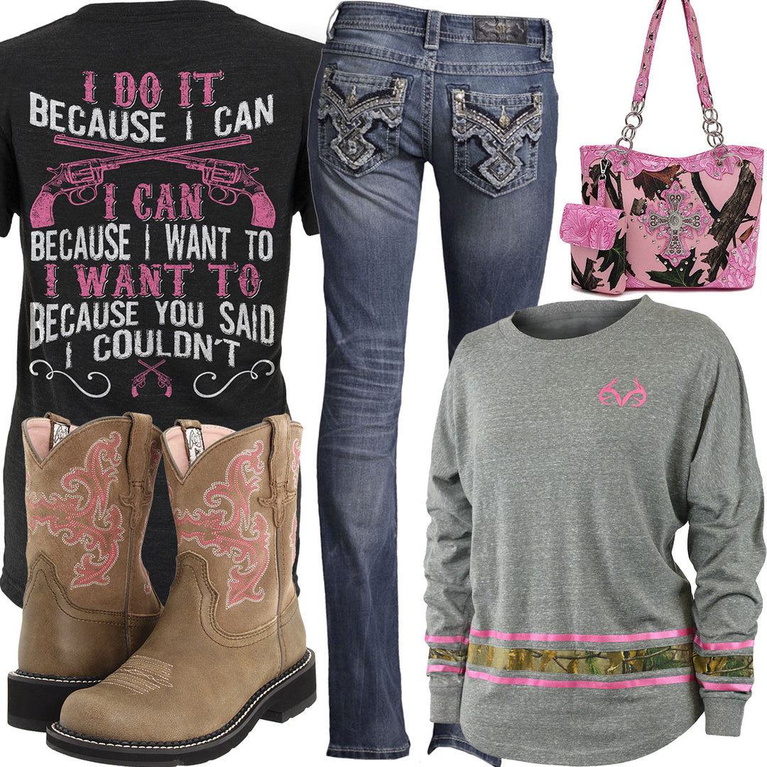 Because I Can Realtree Long Sleeve Tee Outfit