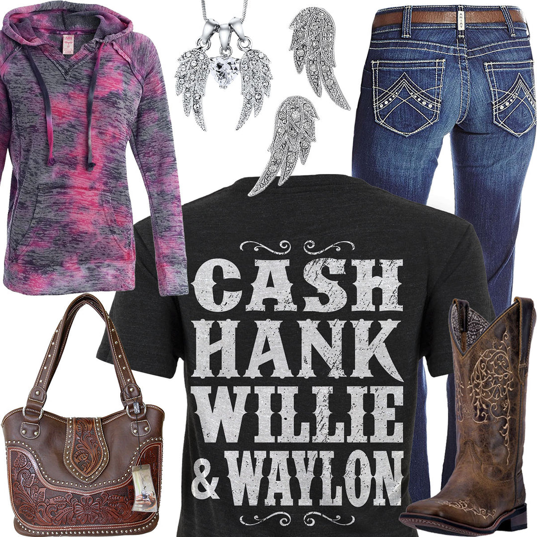 Cash Hank Willie & Waylon Pink Burnout Hoodie Outfit