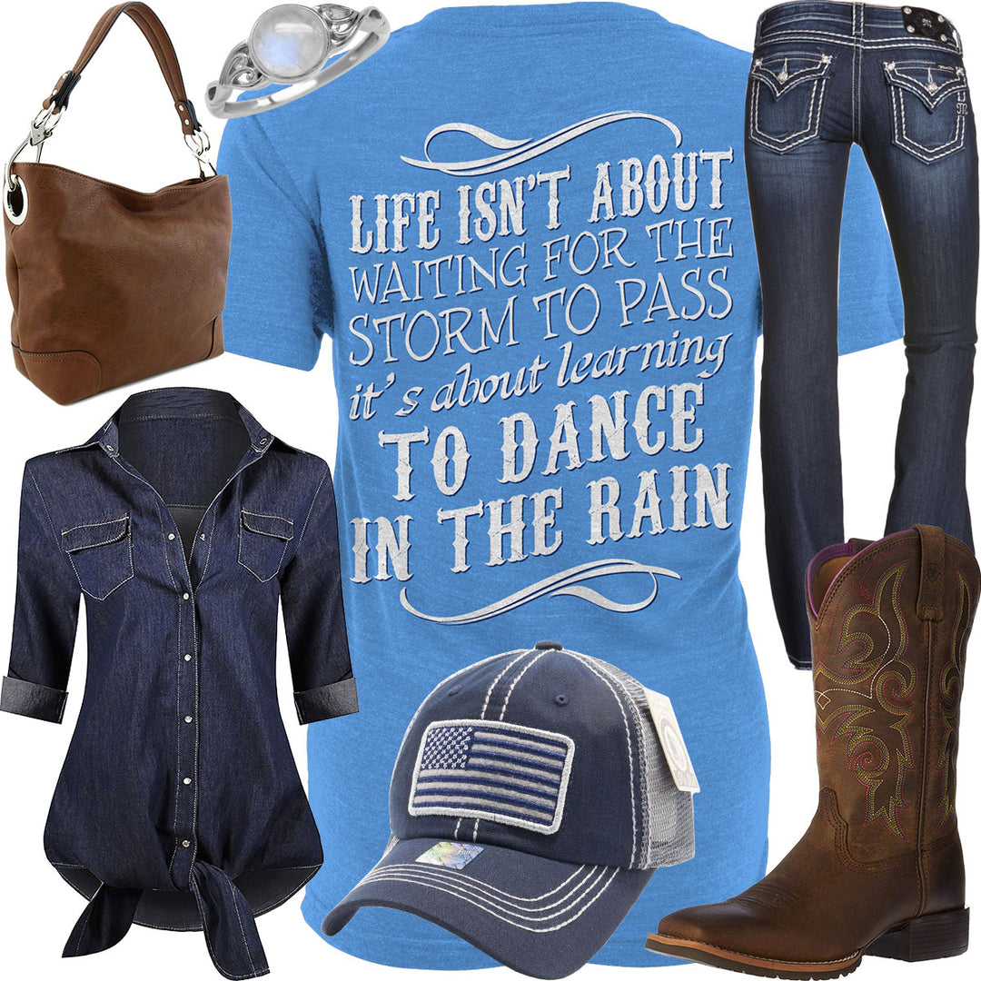 Dance In The Rain Denim Button Down Outfit