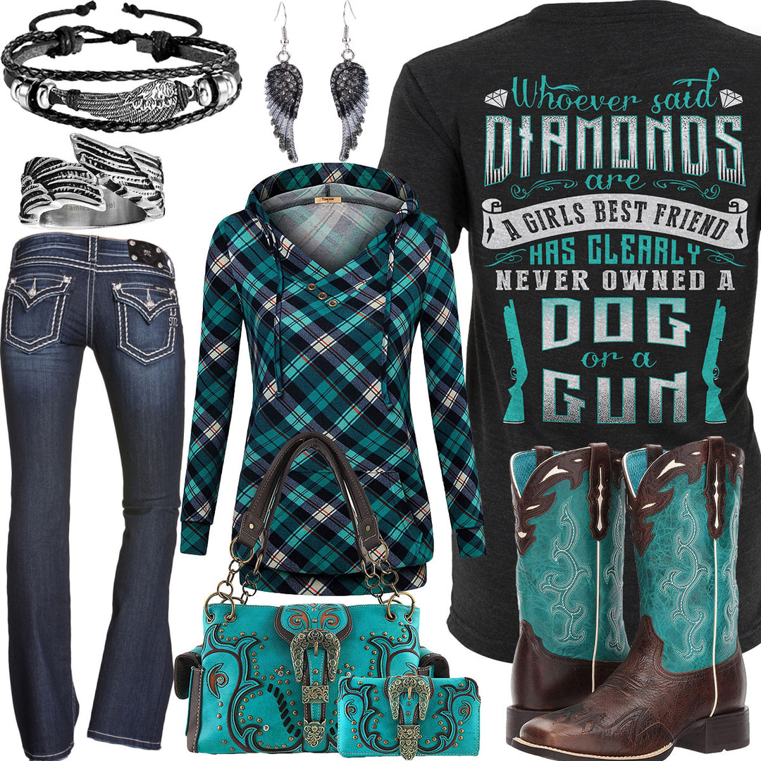 A Girls Best Friend Plaid Hoodie Outfit