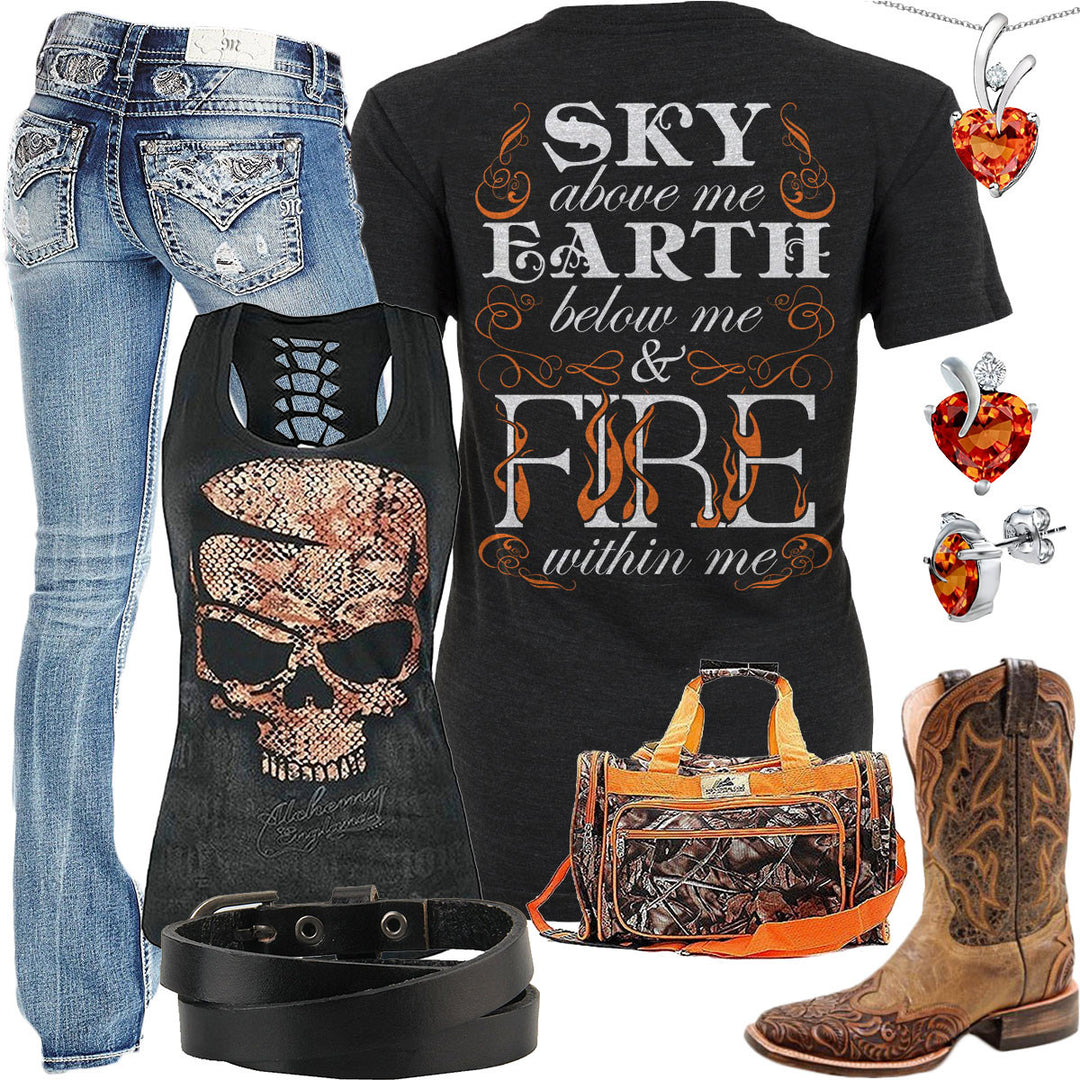 Fire Within Me Skull Tank Outfit