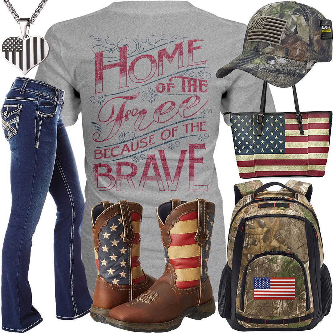 Home Of The Free Camo American Flag Cap Outfit