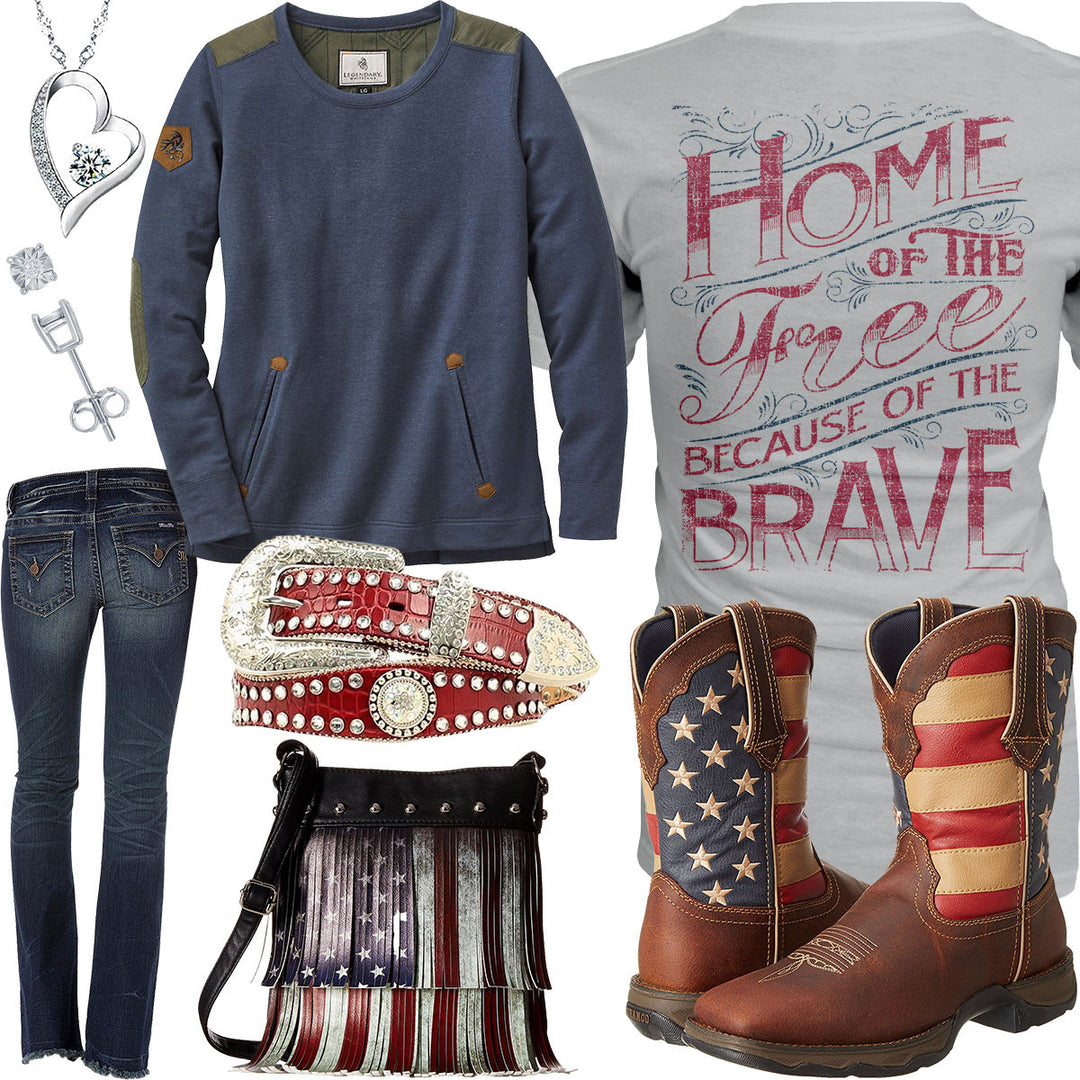 Home Of The Free Fringed Flag Purse Outfit