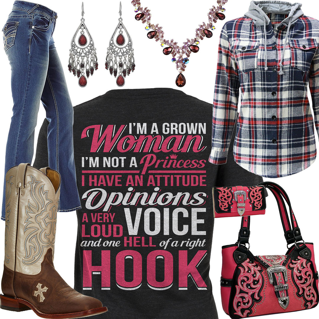 A Right Hook Plaid Button Up Hoodie Outfit