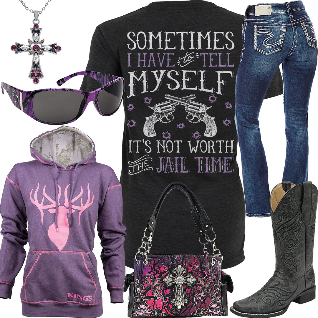 Not Worth The Jail Time Purple Hoodie Outfit