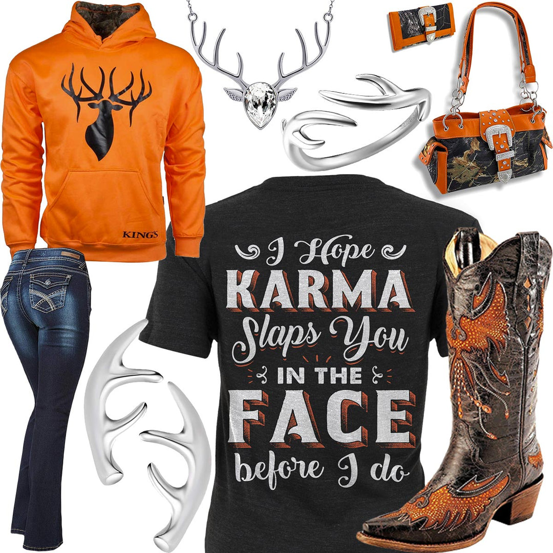 Karma Slaps You Orange Hoodie Outfit