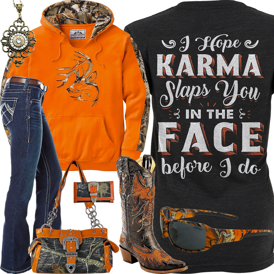 Karma Slaps You Orange Camo Sunglasses Outfit