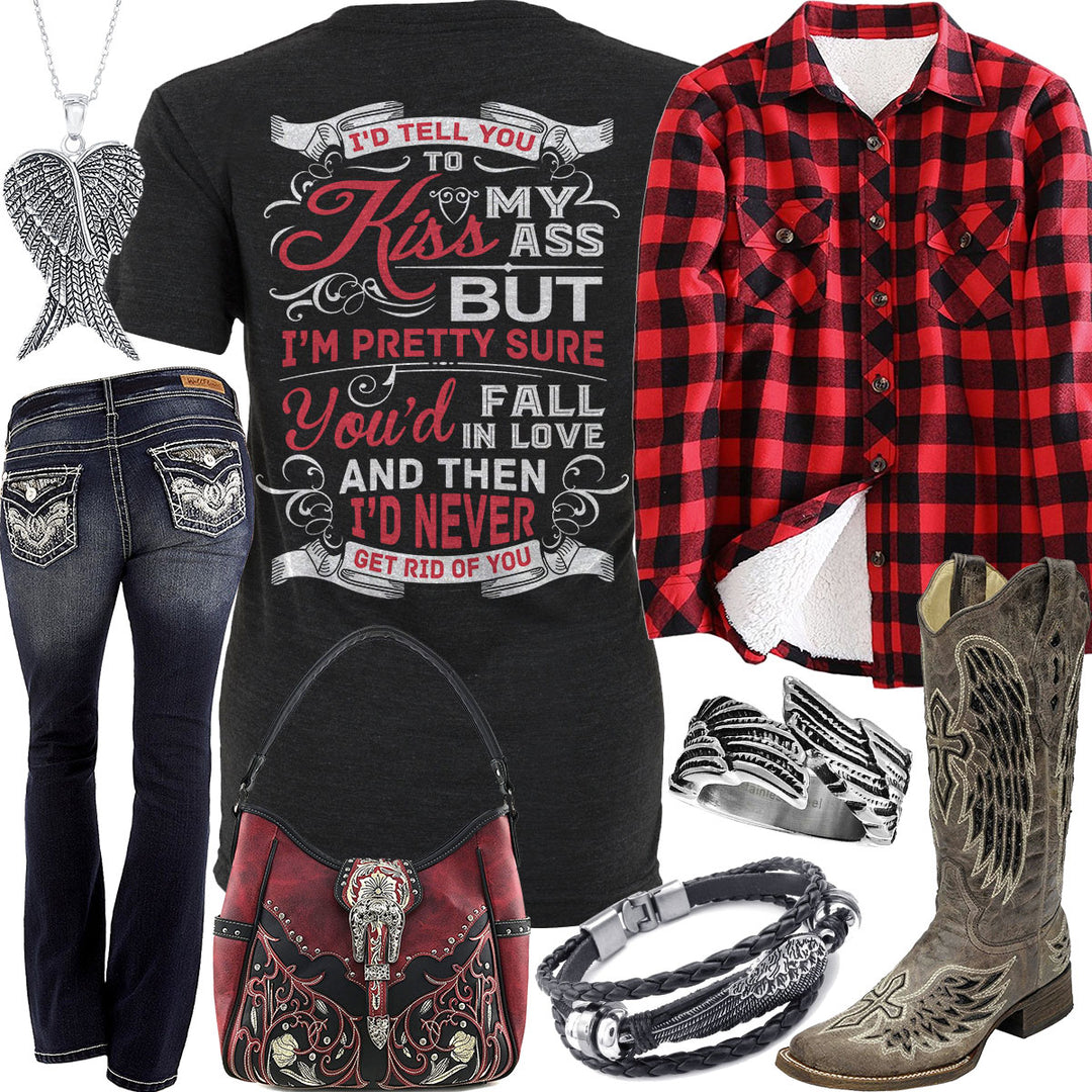 I'd Tell You To Kiss Fleece Lined Plaid Flannel Outfit