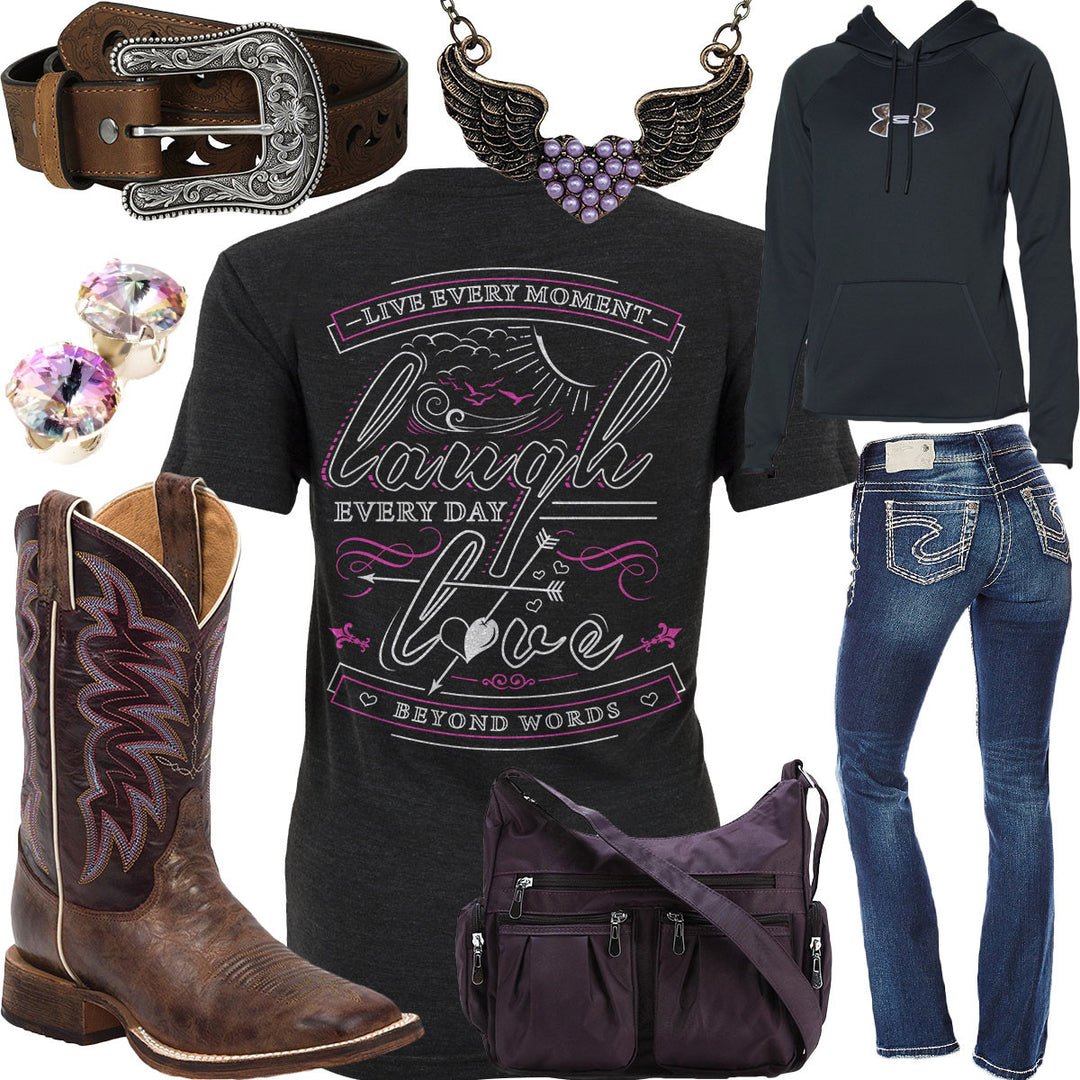 Live Laugh Love Angel Wings Heart Necklace Outfit