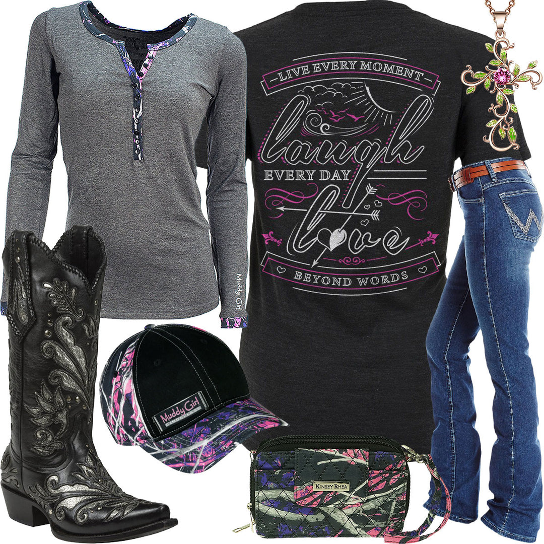 Live Laugh Love Black Cowboy Boots Outfit