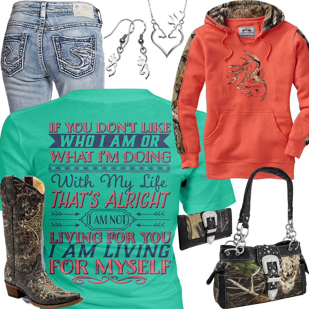 I Am Living For Myself Hot Coral Hoodie Outfit