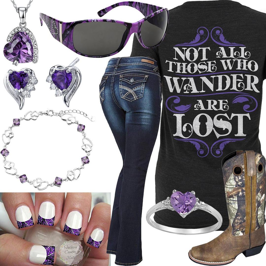 Those Who Wander Purple Nail Art Outfit