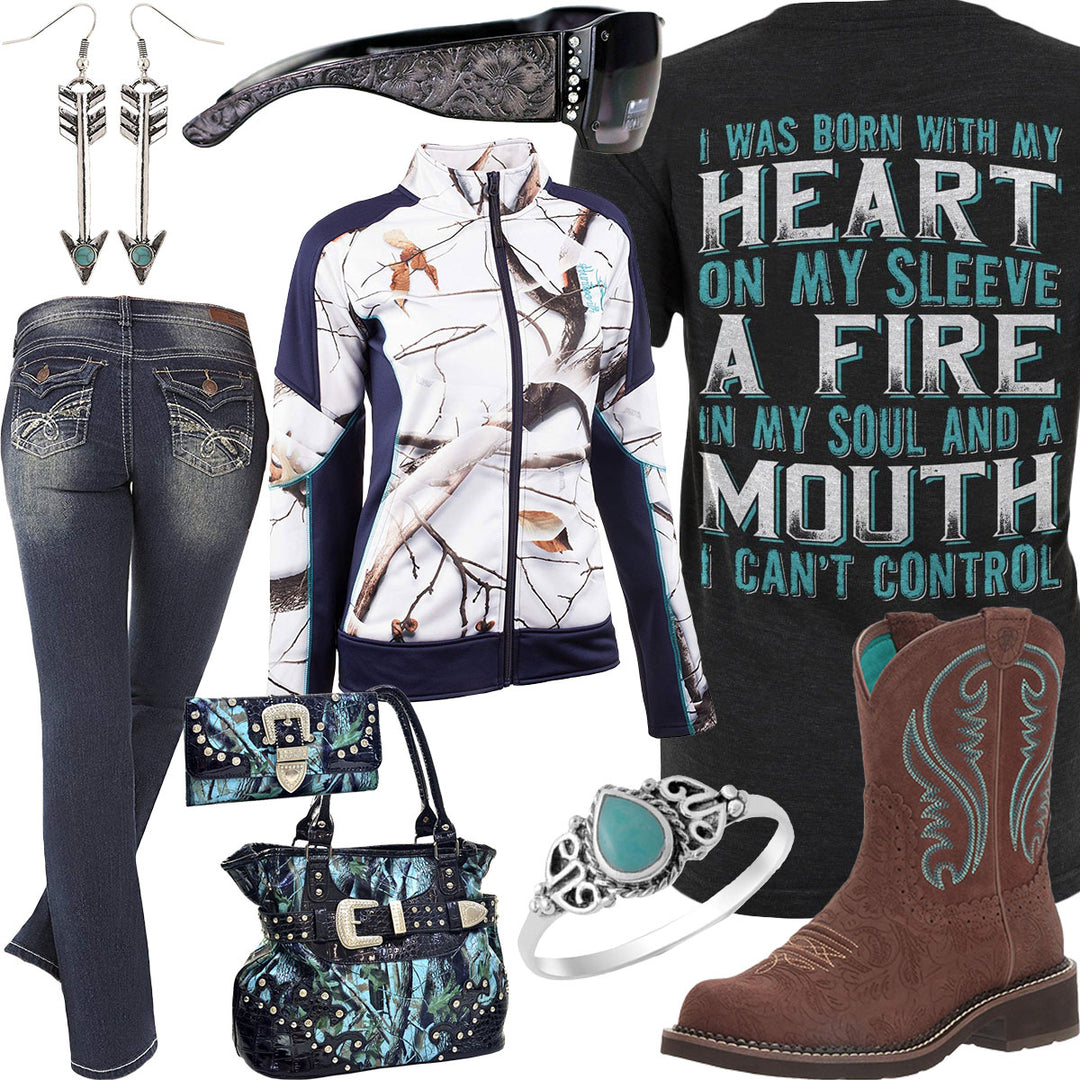 Mouth I Can't Control Snow Camo Jacket Outfit