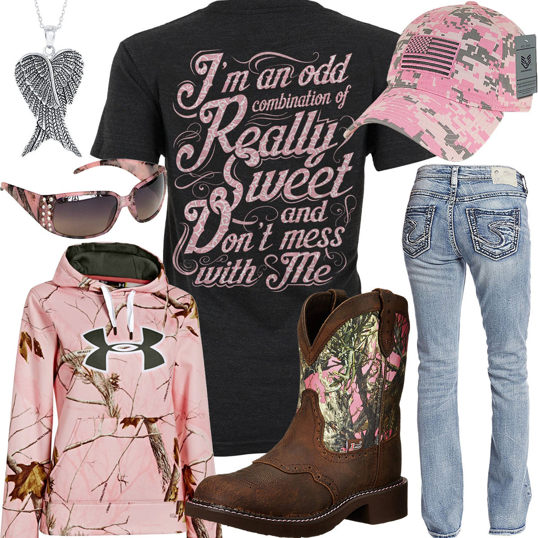 An Odd Combination Pink Camo Flag Cap Outfit