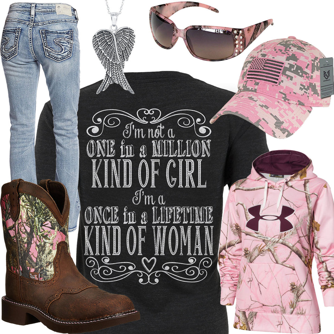 Once In A Lifetime Pink Camo Flag Cap Outfit