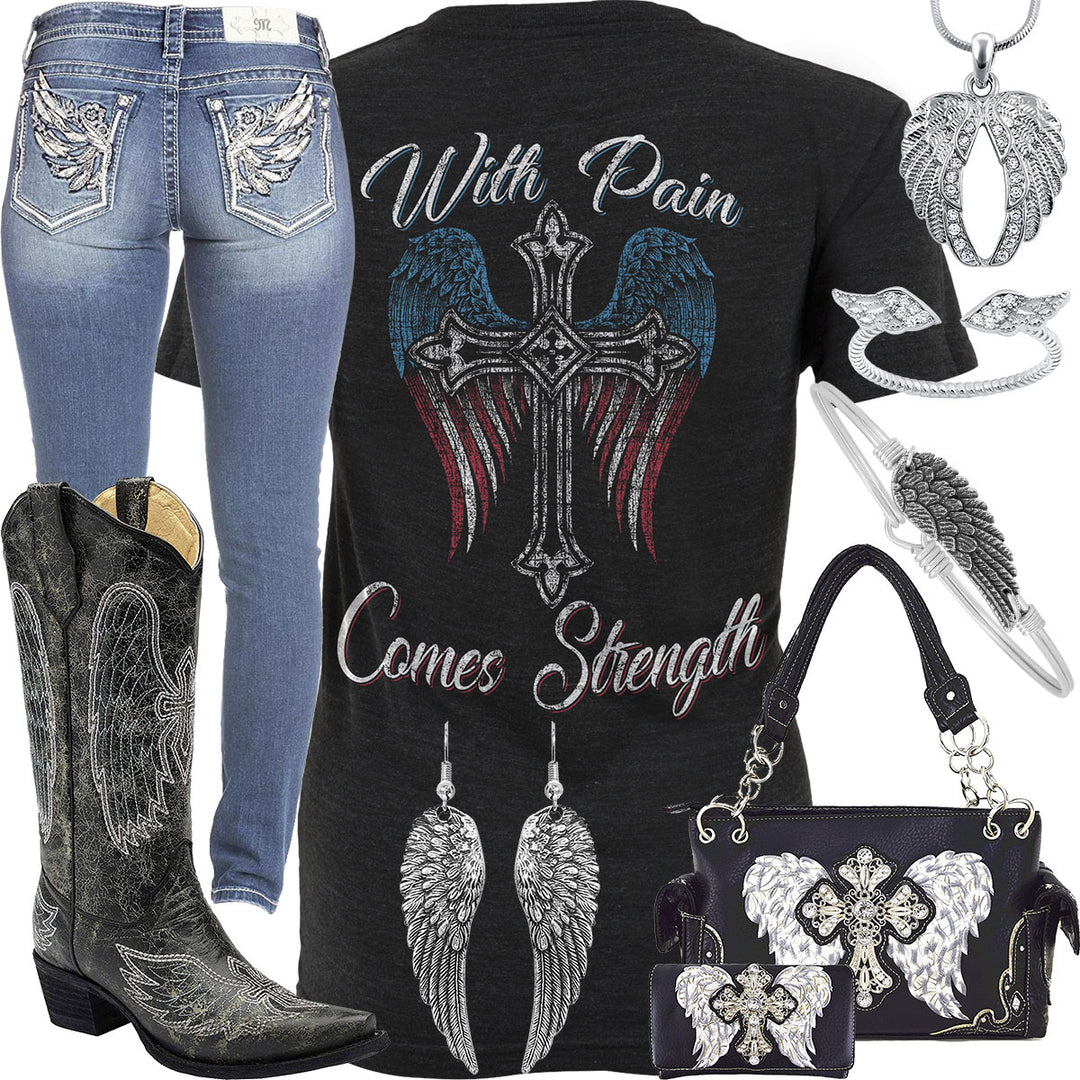 With Pain Comes Strength Black Purse & Wallet Outfit