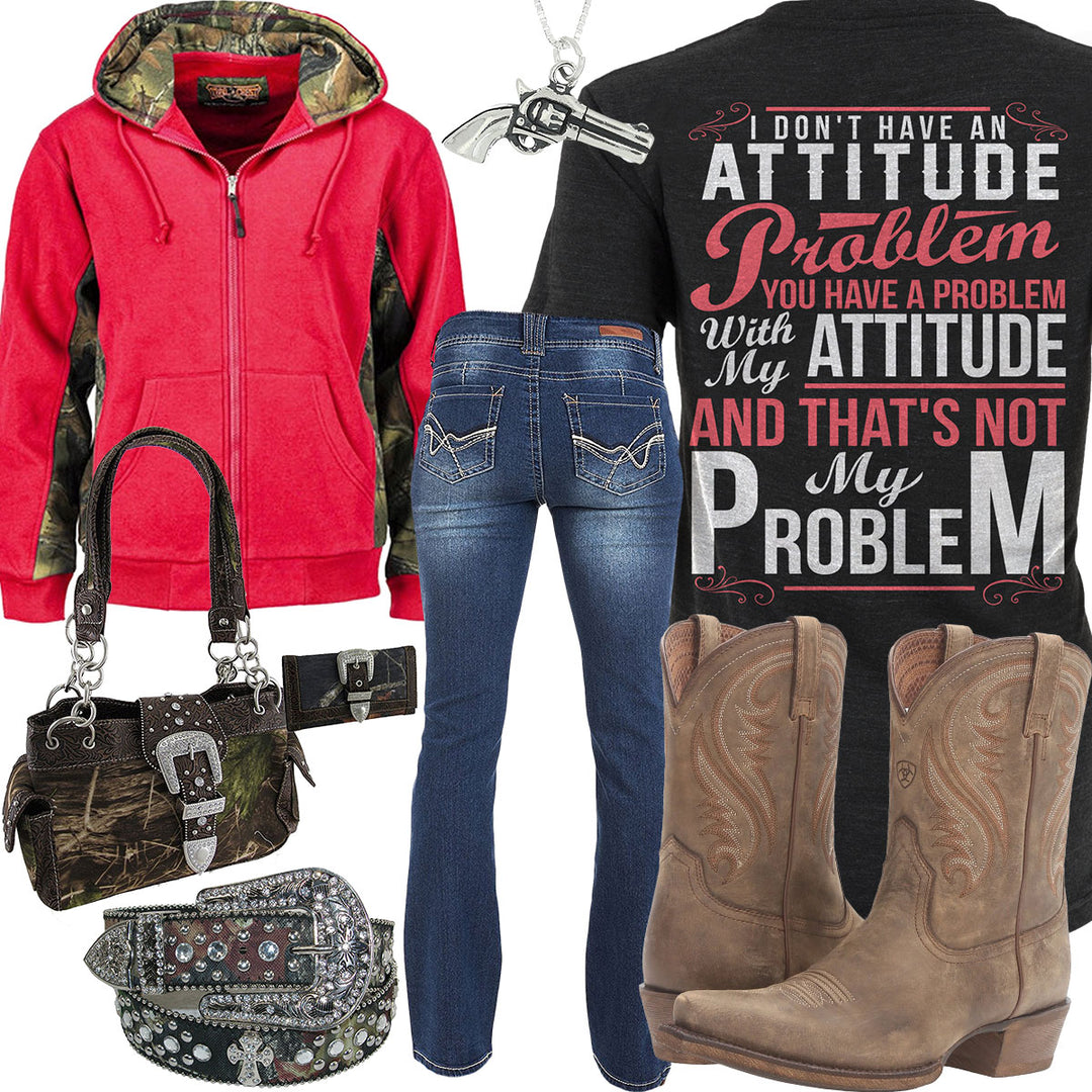 Not My Problem Coral Camo Hoodie Outfit