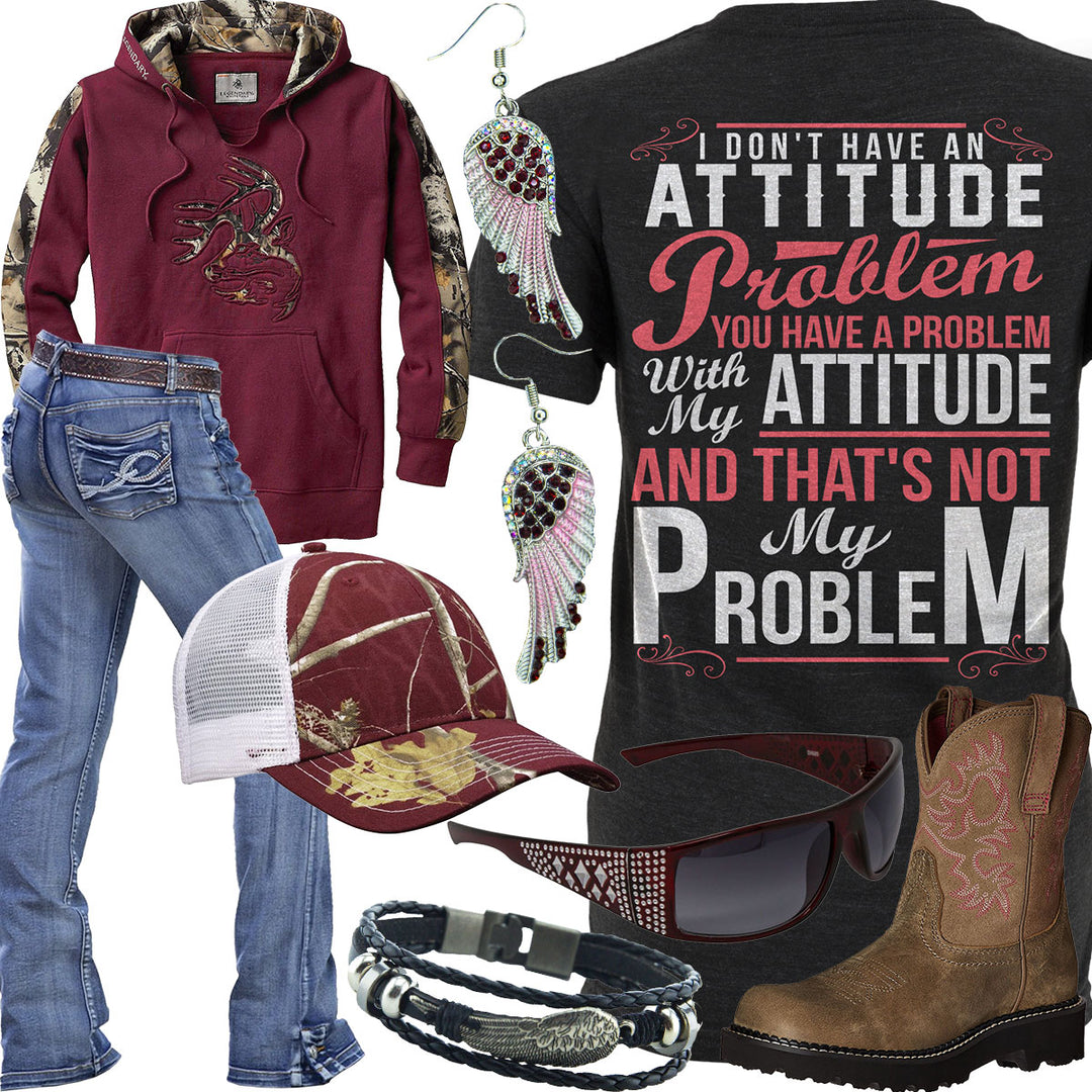 Not My Problem Maroon Camo Cap Out