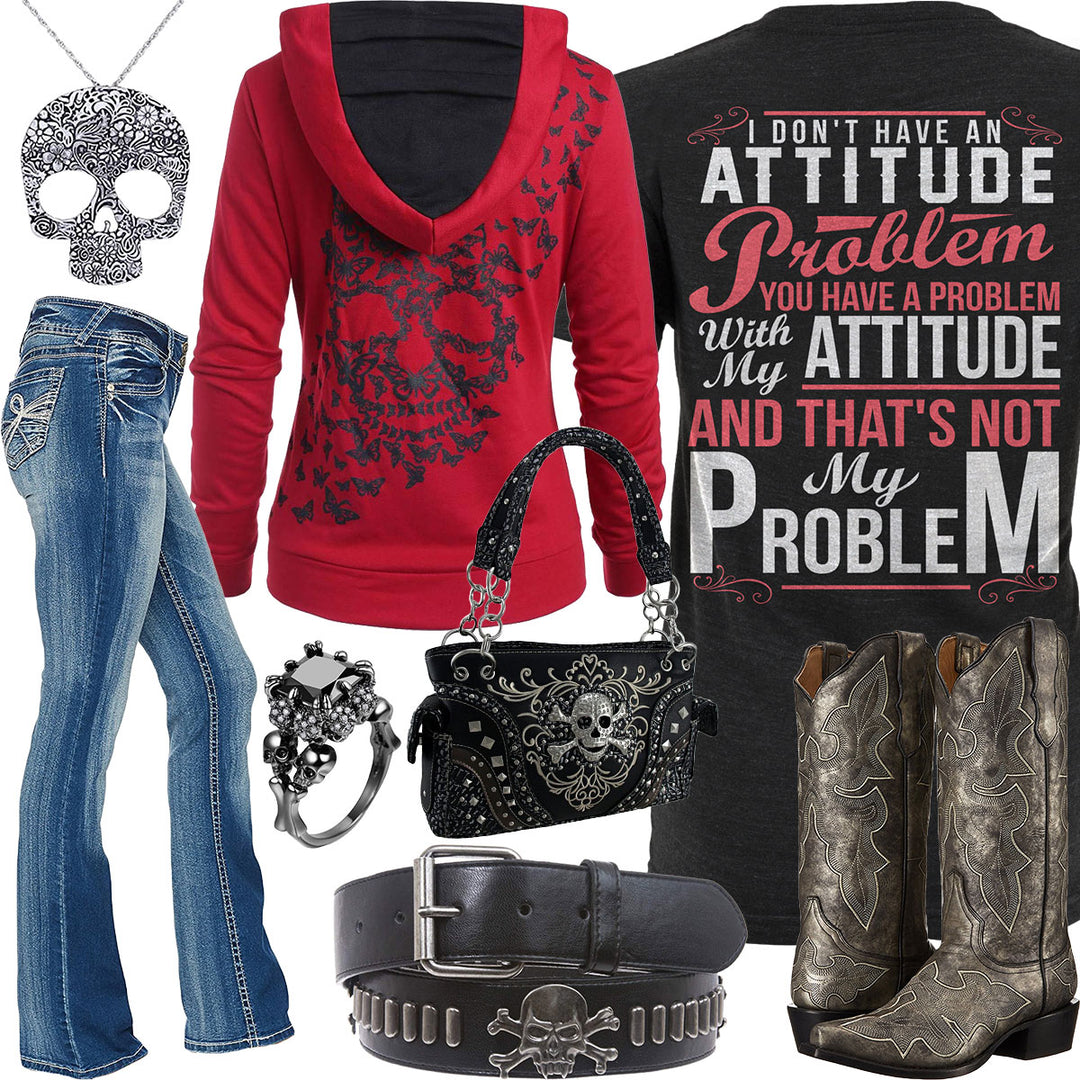 Not My Problem Red Skull Hoodie Outfit
