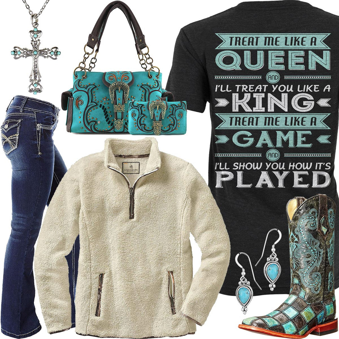 Like A Queen Fleece 1/4 Zip Outfit