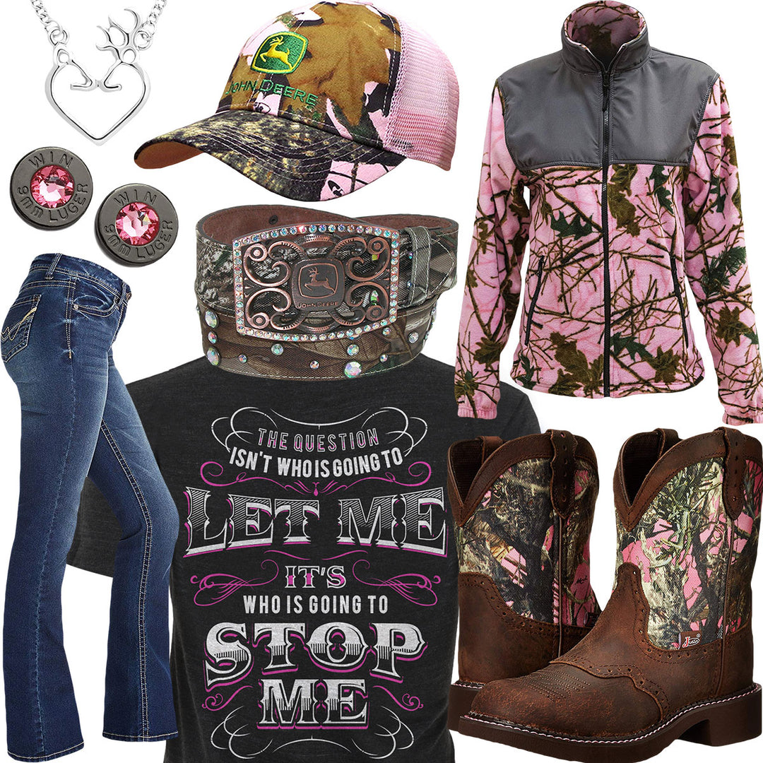 Going To Stop Me Camo Justin Boots Outfit