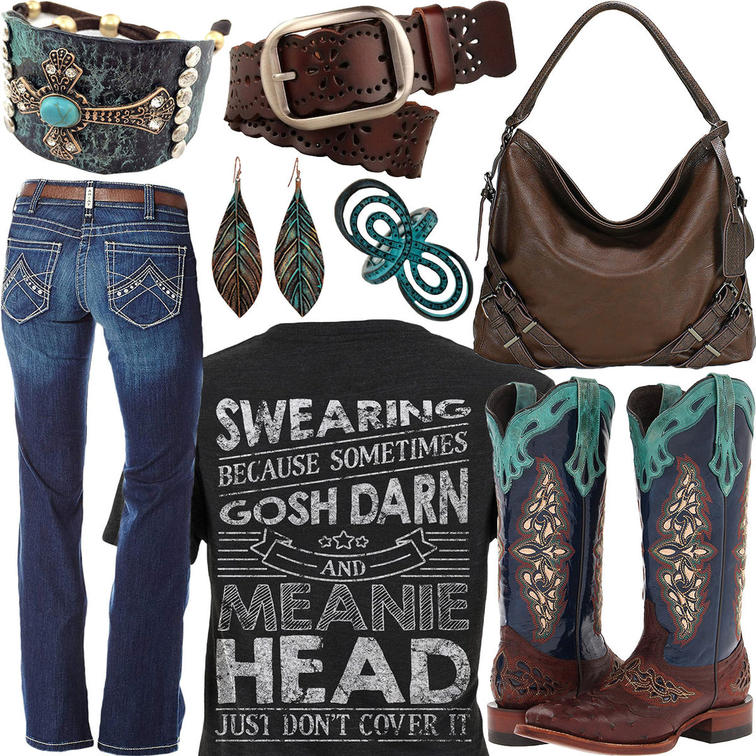 Swearing Because Sometimes Patina Cross Bracelet Outfit