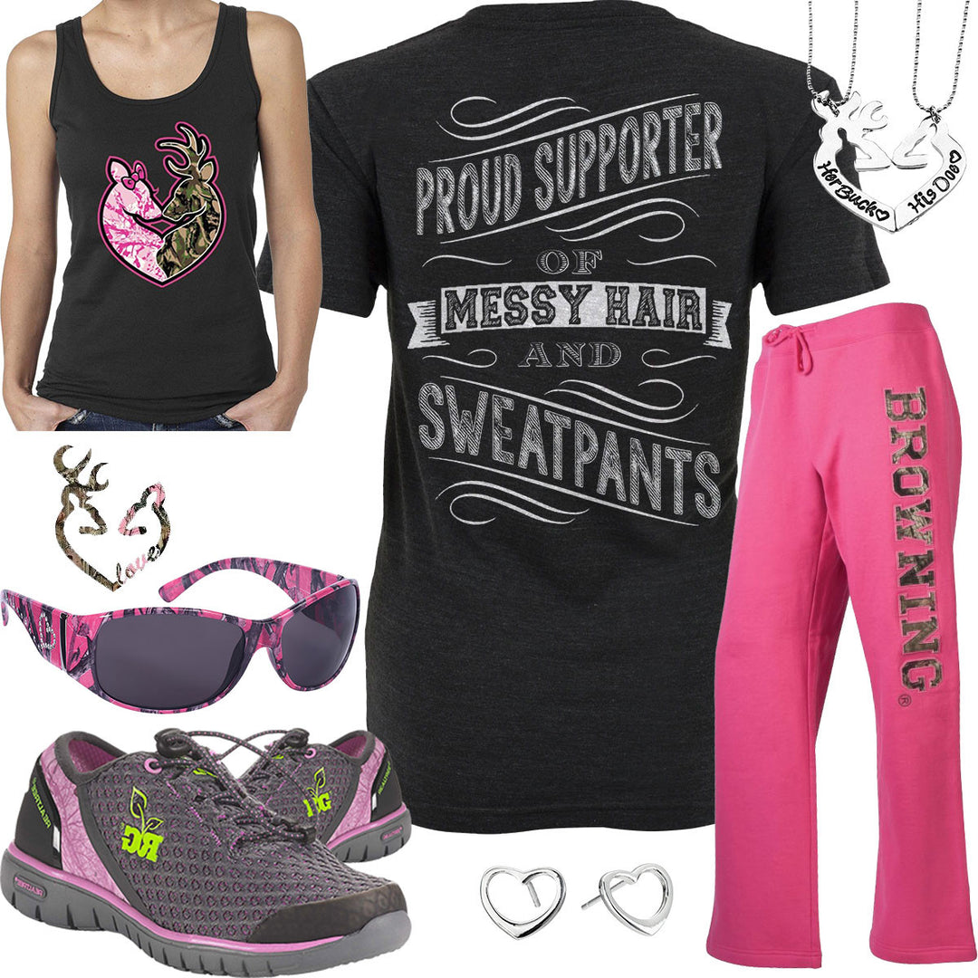 Messy Hair & Sweatpants Browning Sweatpants Outfit