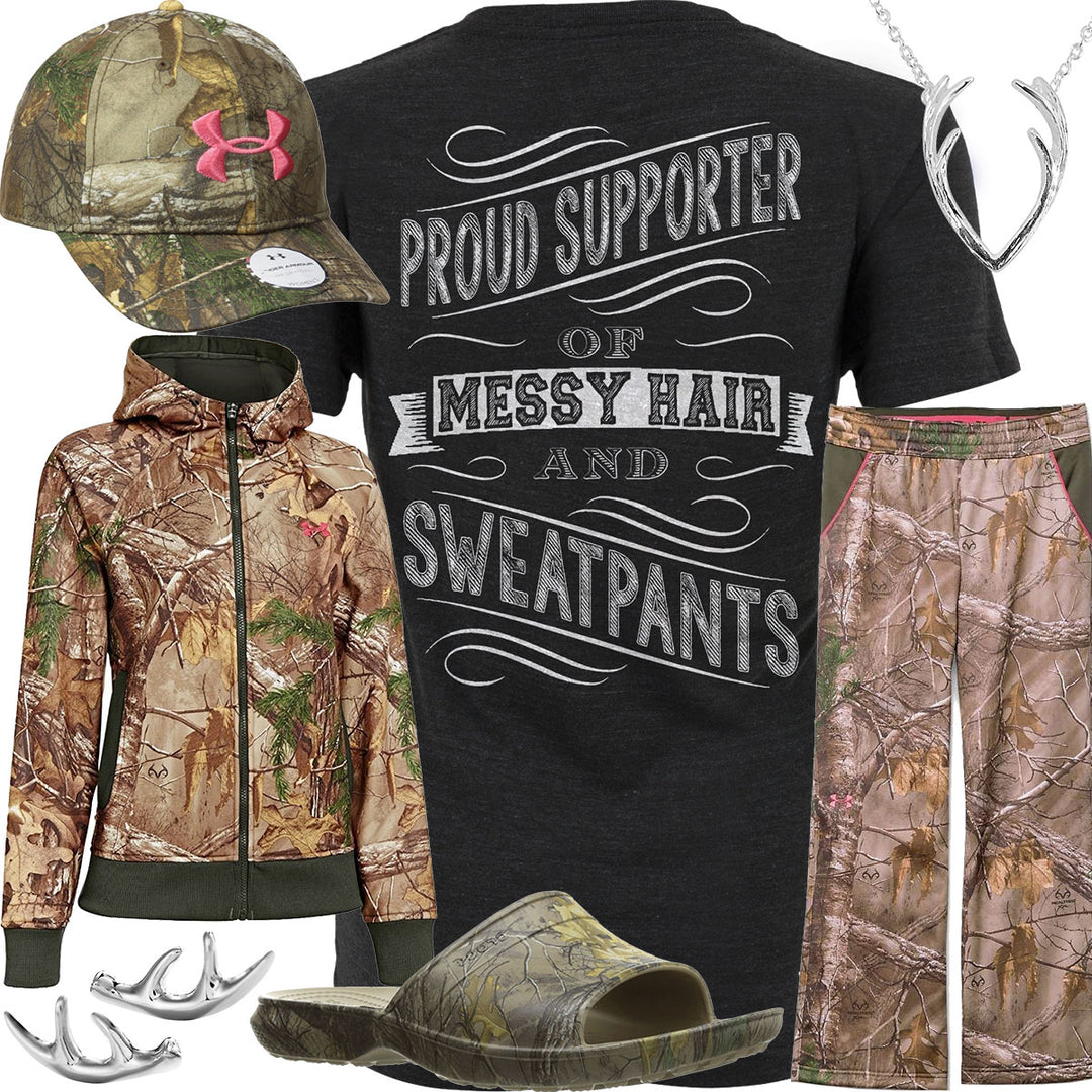 Messy Hair & Sweatpants Realtree Crocs Outfit