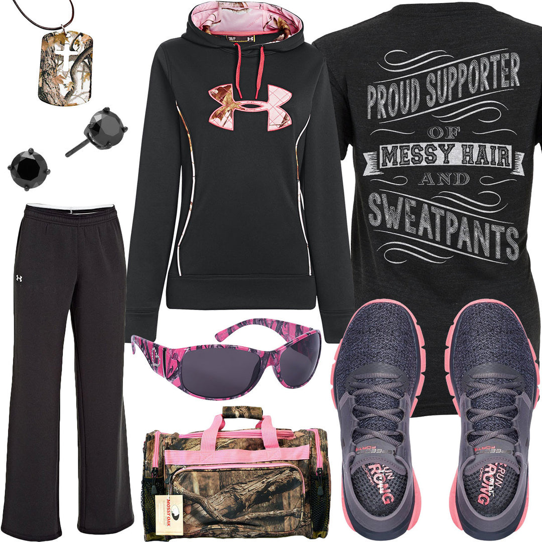 Messy Hair & Sweatpants Under Armour Running Shoes Outfit