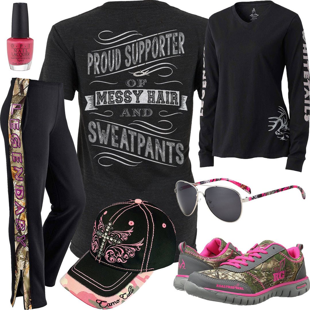 Messy Hair & Sweatpants Realtree Shoe Outfit