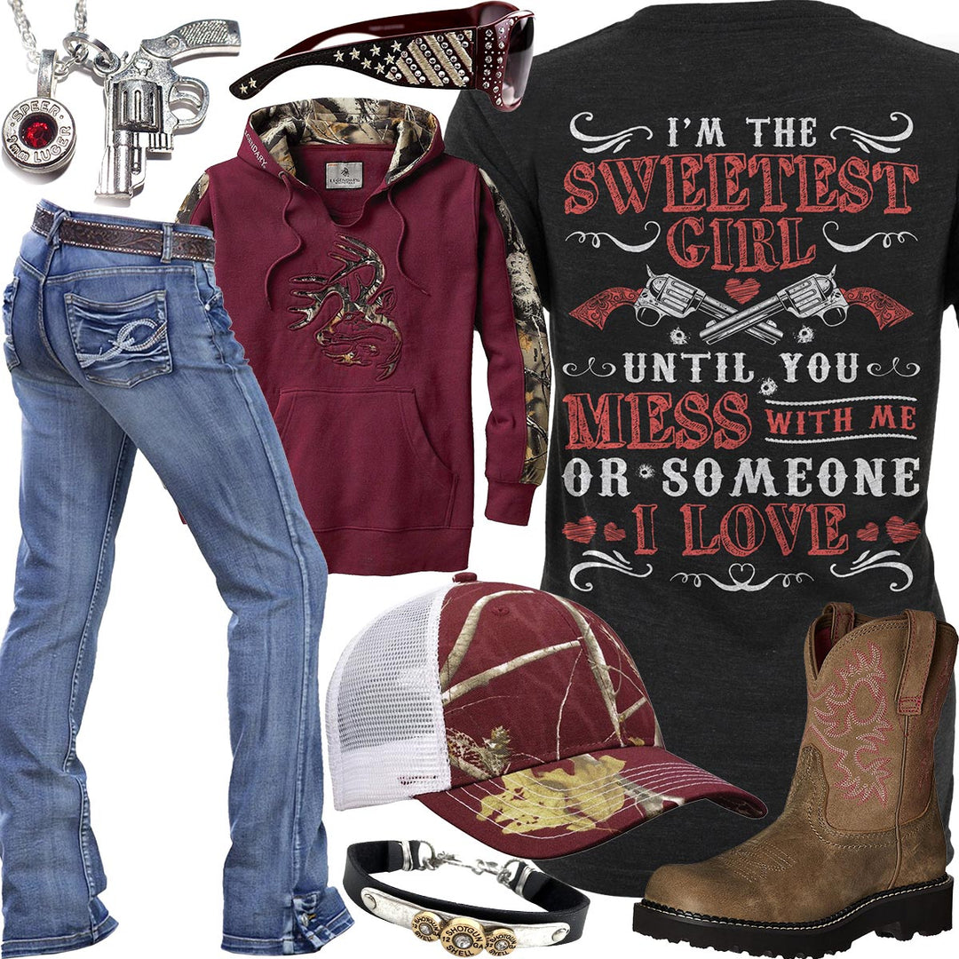 I'm The Sweetest Girl Button Leg Jeans Outfit