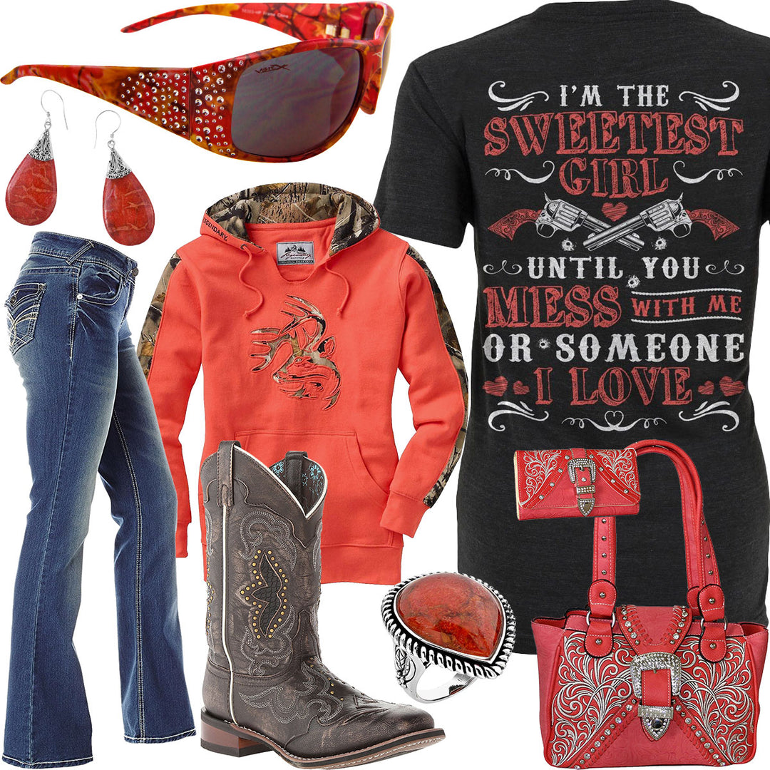 I'm The Sweetest Girl Coral Camo Sunglasses Outfit