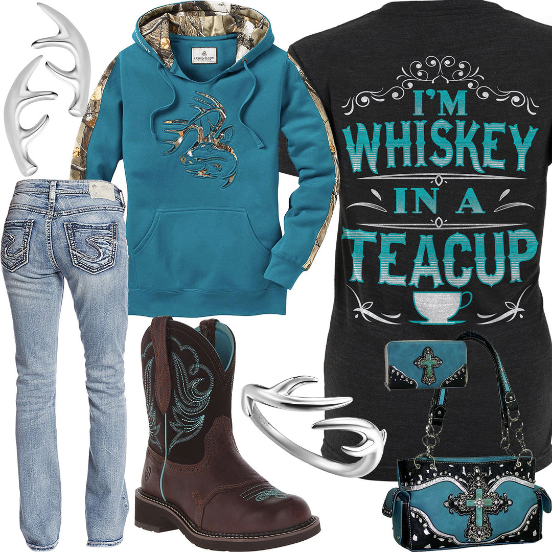 Whiskey In A Teacup Turquoise Camo Hoodie Outfit