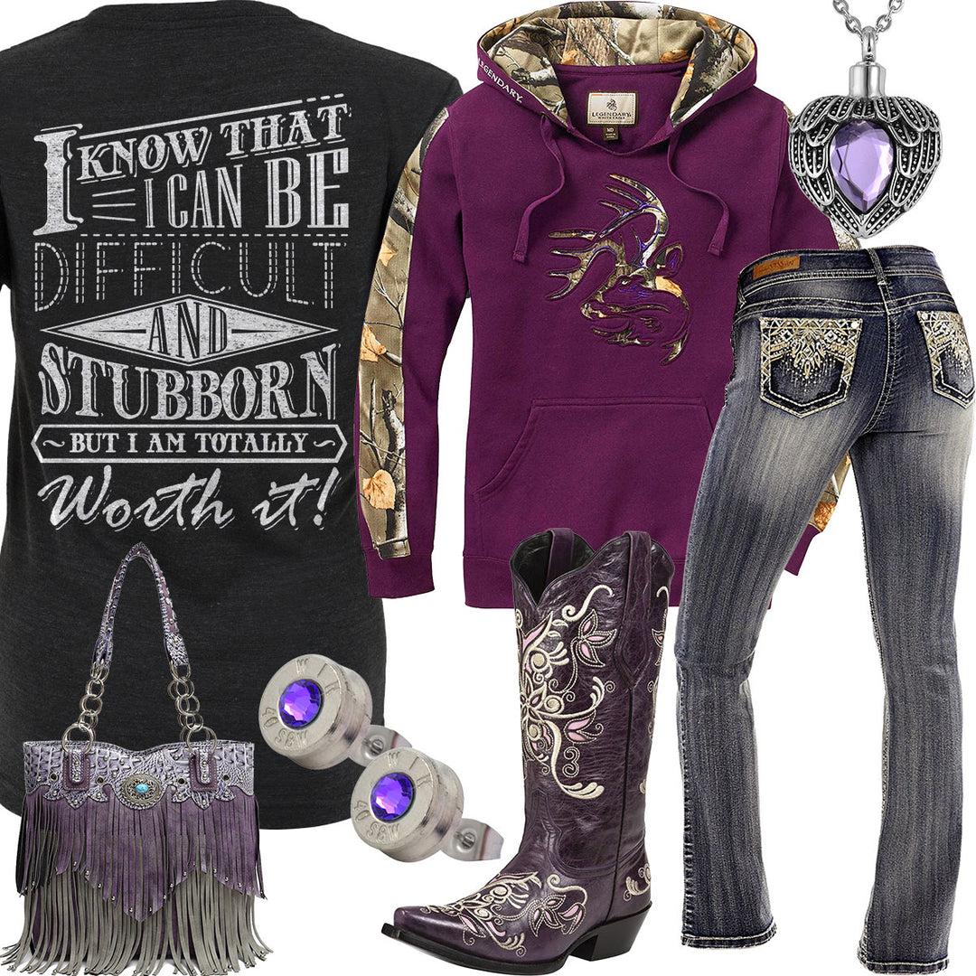 Totally Worth It Purple Camo Hoodie Outfit