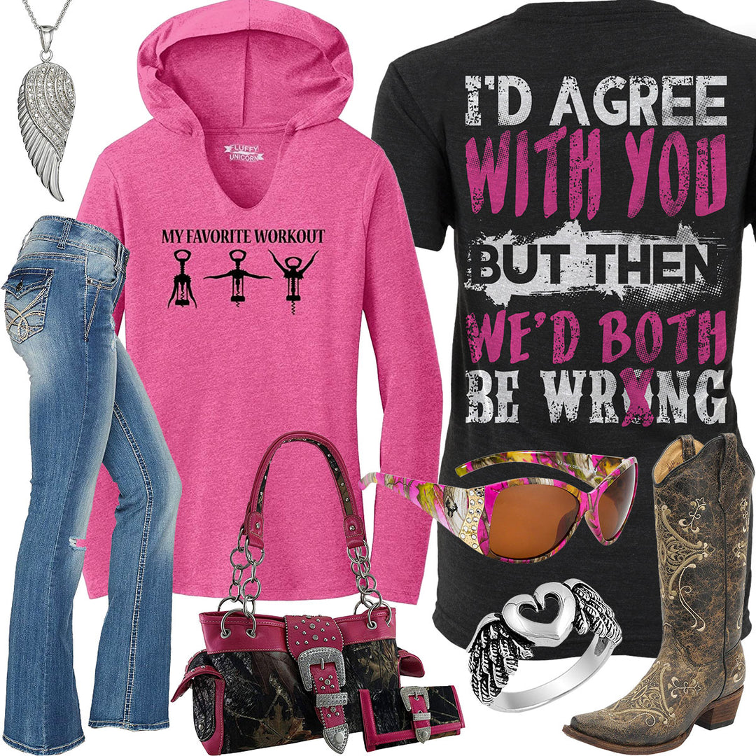 We'd Both Be Wrong Fuchsia Hoodie Outfit