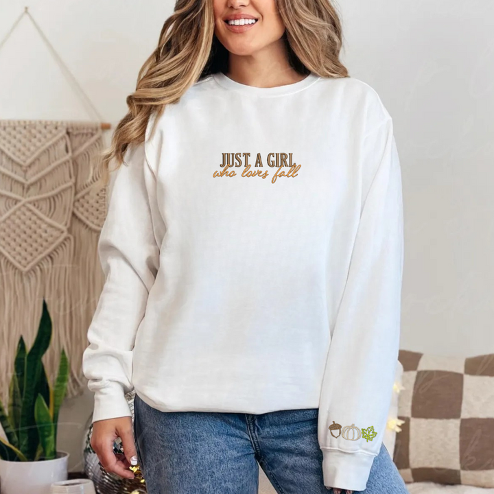 Just A Girl Who Loves Fall Embroidered Sweatshirt