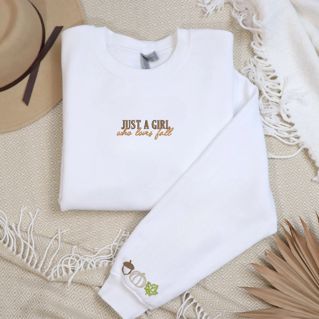 Just A Girl Who Loves Fall Embroidered Sweatshirt