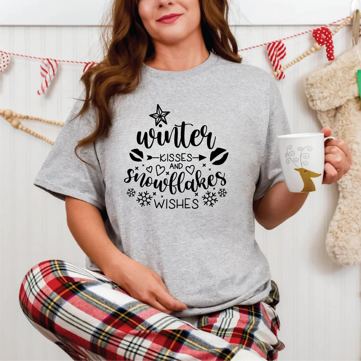 Winter Kisses And Snowflake Wishes Tees